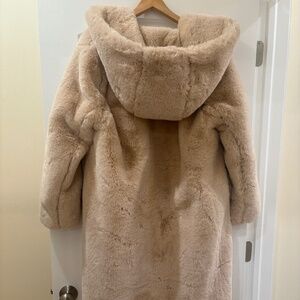 plus nude premium longline faux fur hooded coat
